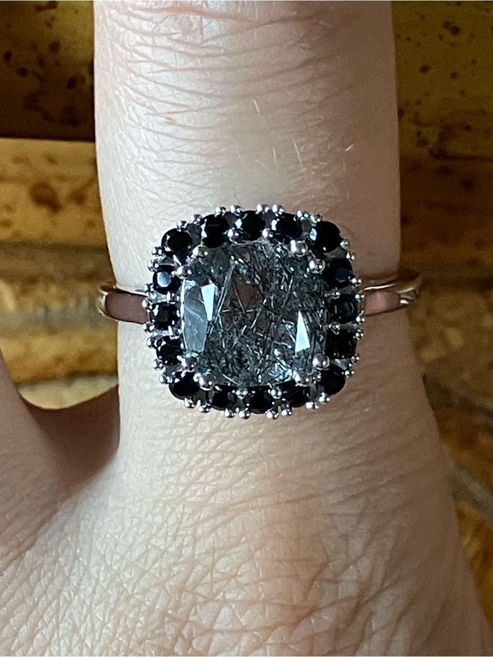 Natural Tourmalinated Quartz Sterling Silver Ring Size 9